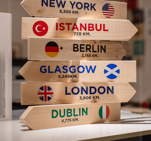 UV Baskılı Ahşap Uzaklık/Mesafe Tabelası