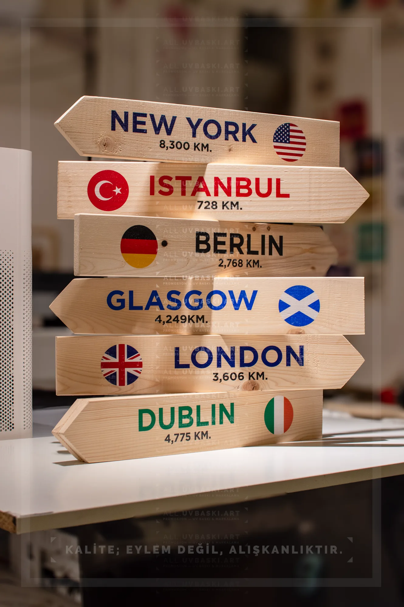 UV Baskılı Ahşap Uzaklık/Mesafe Tabelası