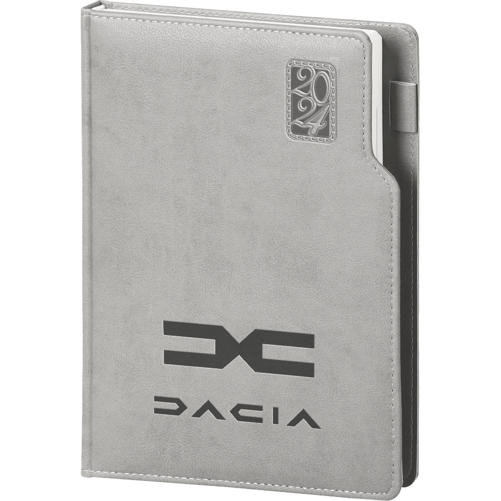 Kurumsal bir ajanda üzerinde şık bir UV baskı tasarımı.