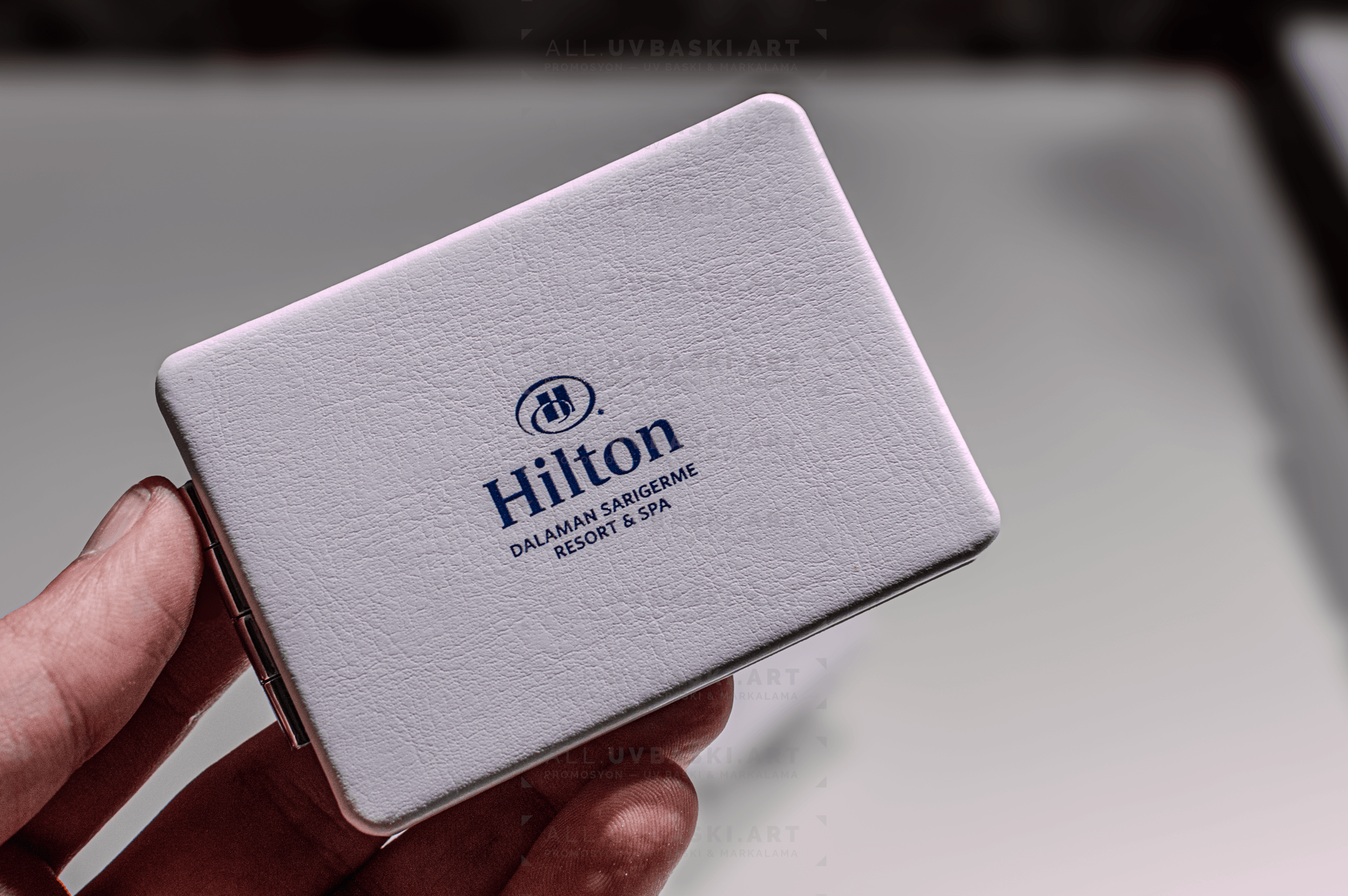 UV baskılı suni deri otel misafir aynası, promosyon ürünü.