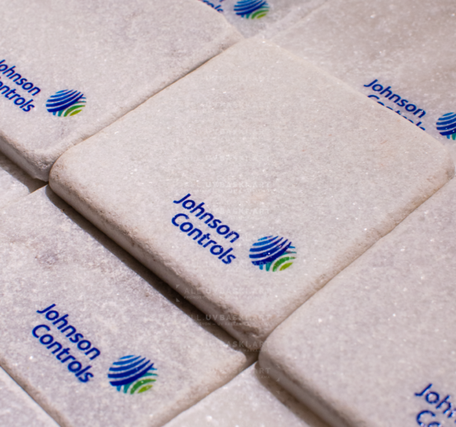 Taş bardak altlığı, Mimaki UV baskı ile kurumsal promosyon ürünü.