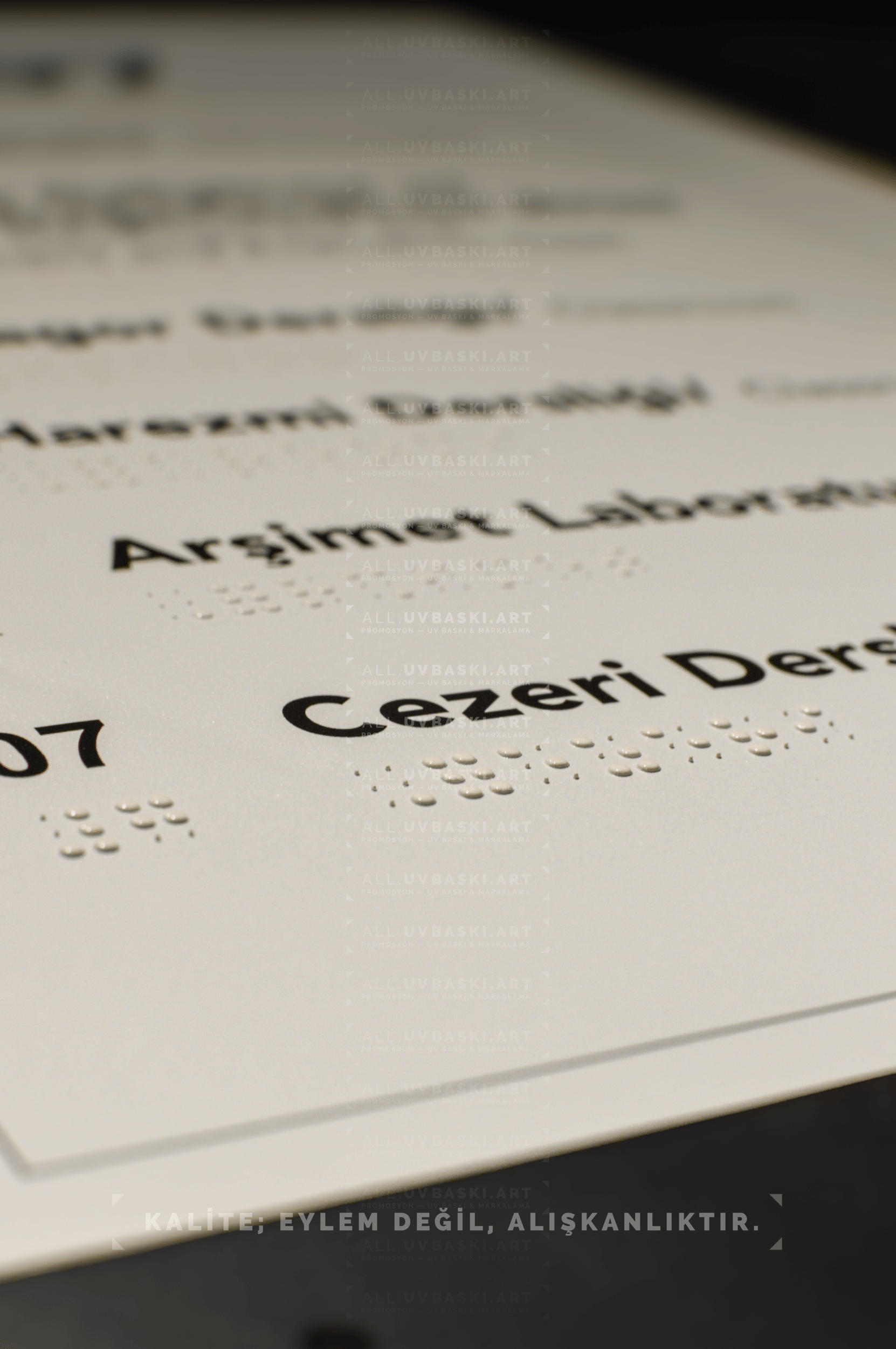 Braille ve Latin alfabeli üniversite bölüm tabelası