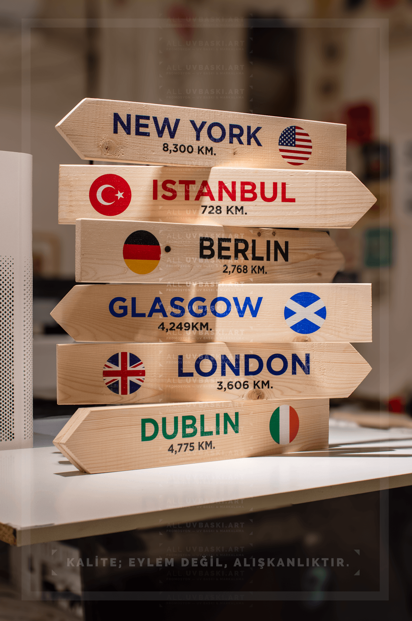 UV Baskılı Ahşap Uzaklık/Mesafe Tabelası
